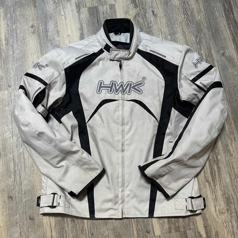 HWK Mens L Motorcycle Jacket Padded Back Shoulders Elbow Pockets Air Ventilation